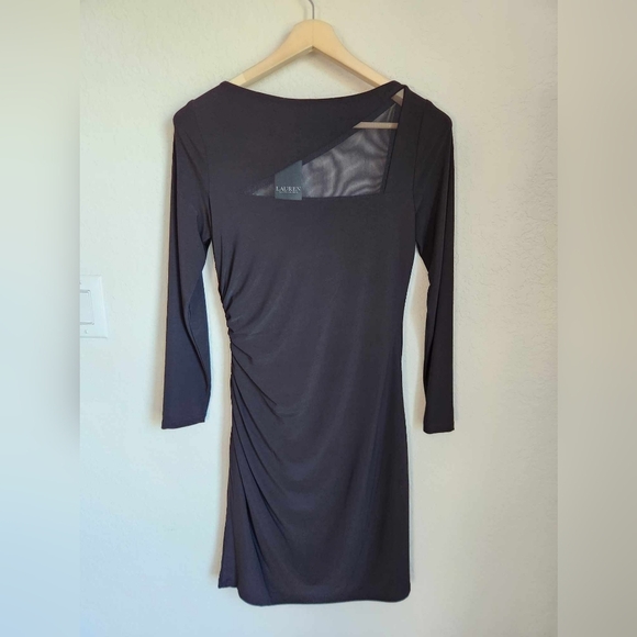 Ralph Lauren Black Midi Dress Mesh long sleeve dress size 8 - Picture 2 of 9